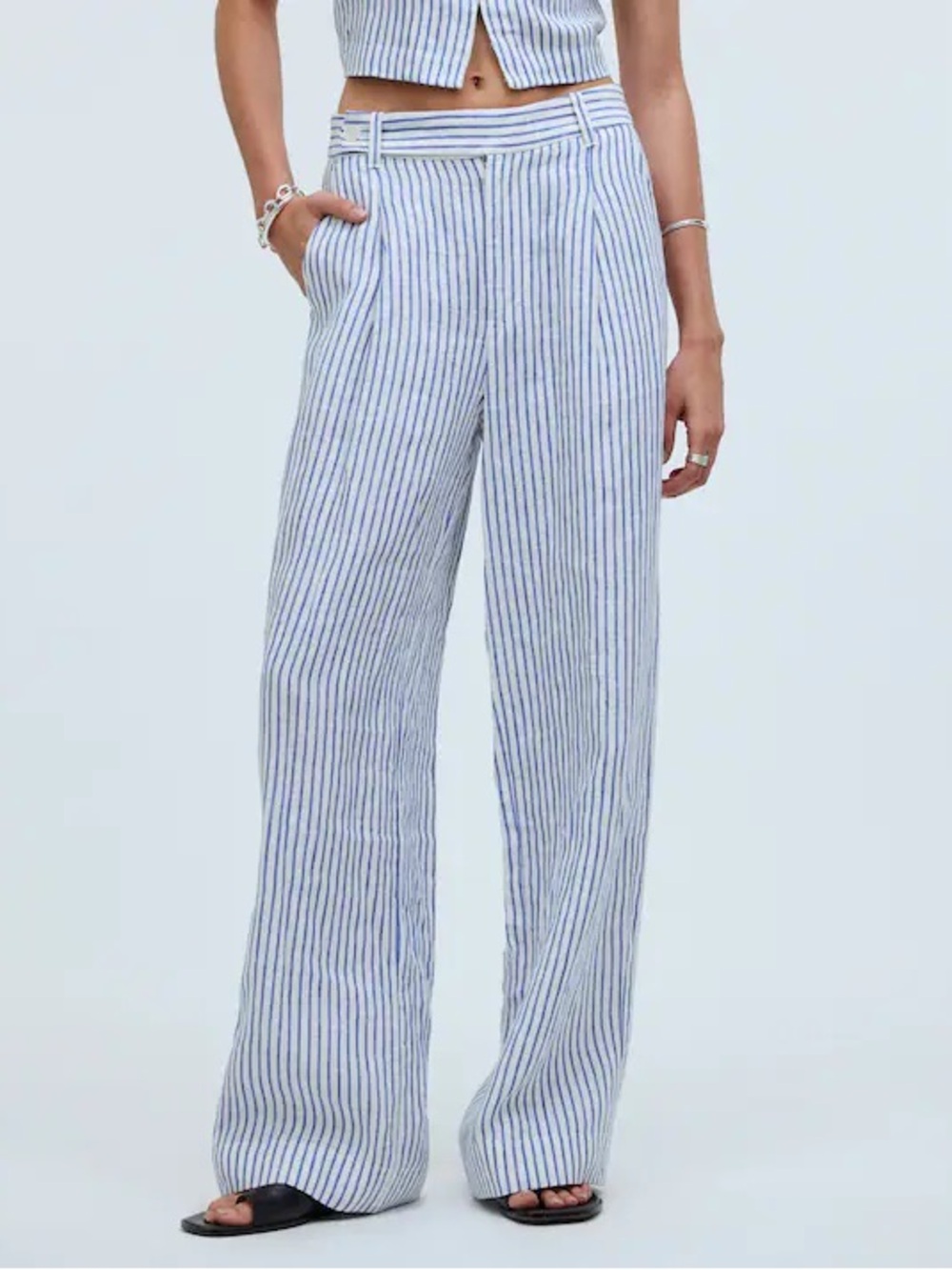 Madewell - The Harlow Wide Leg Pant In 100% Linen - Bluestone - Size 0 Tall (0T)
